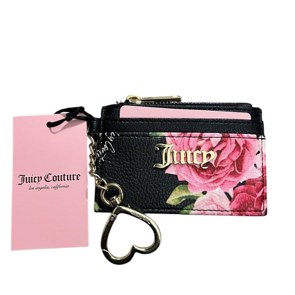 Juicy Couture Black and Pink Floral Card Holder